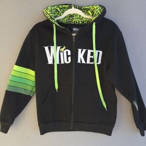 Wicked Unisex Stripe Logo Black and Green Zip-Up Hoodie Small